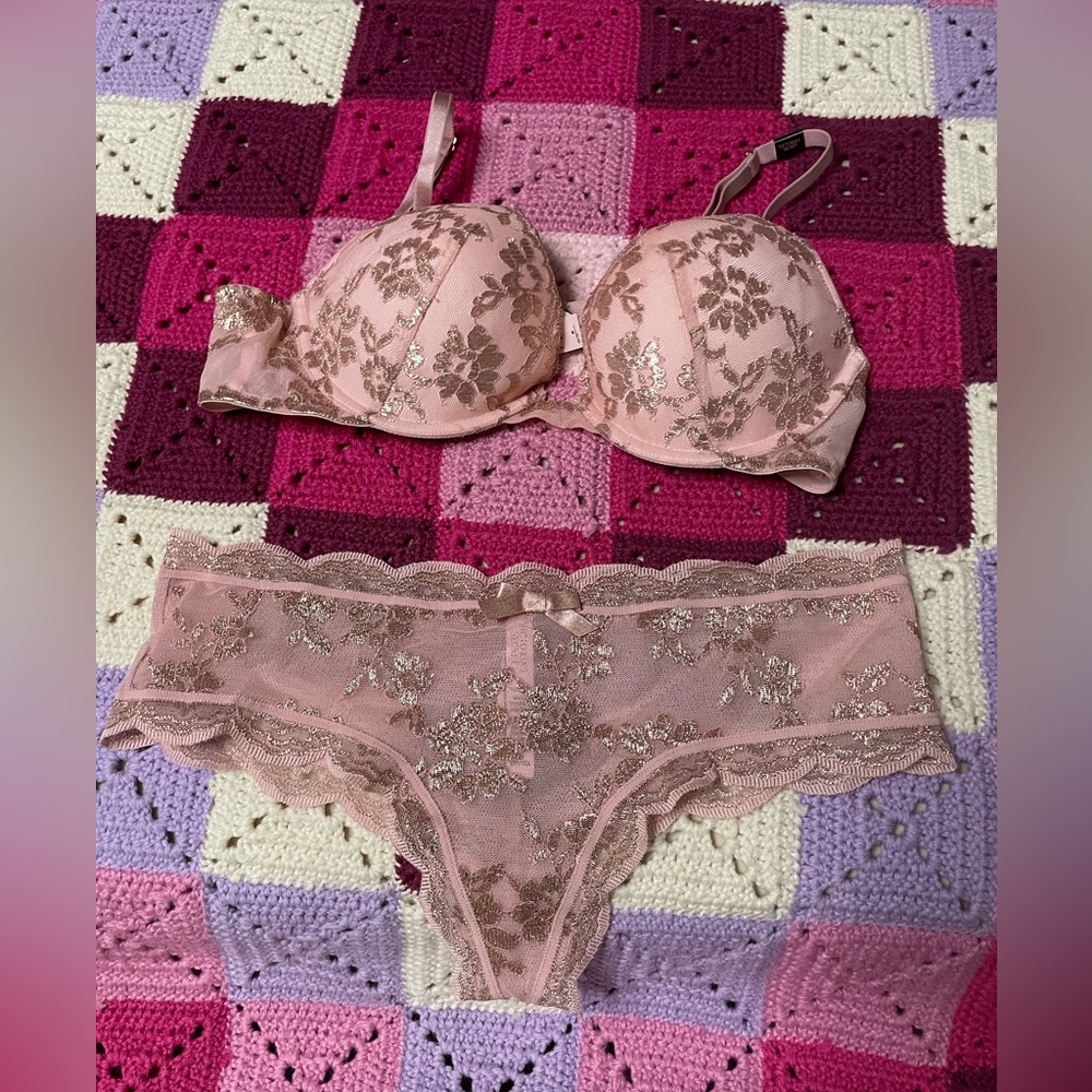 Victorias Secret Pink Gold Bra & Panty Set